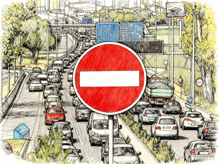 Gesperrte Anschlussstellen und dichter Verkehr auf der A-7 in Marbella