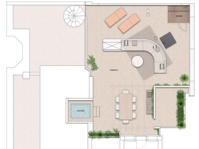 Dominion Beach solarium terrace with Jacuzzi and sauna