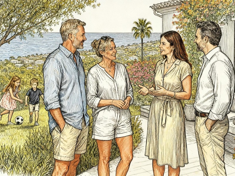 Estate agents talking with clients about buying and selling property on the Costa del Sol