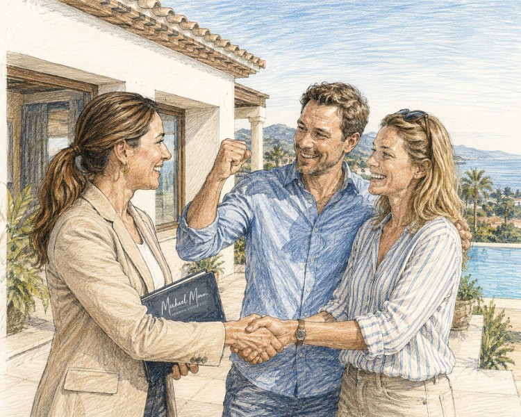 Der Moment der Immobilienreservierung Zufriedene Kunden in dem Moment, in dem eine Immobilie reserviert wird