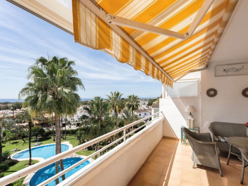 2 bedroom apartment Atalaya Estepona New Golden Mile Terrace with sea views from a 2 bedroom apartment in Royal Nordic Club, Atalaya Estepona