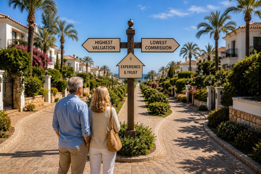 Choose an estate agent. Choose an estate agent: highest valuation, lowest commission or most experienced and trustworthy.