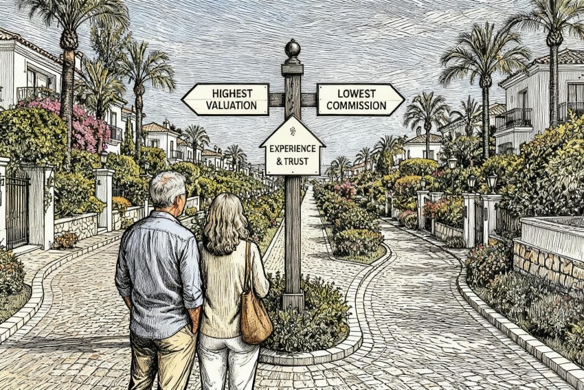 Choose an estate agent. Choose an estate agent: highest valuation, lowest commission or most experienced and trustworthy.