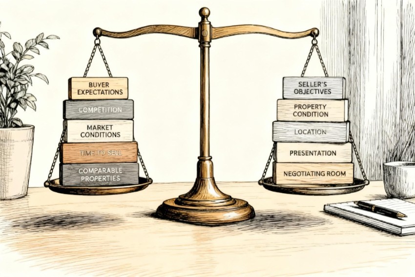 Finding the balance. Weighing up the factors that need to be taken into consideration to decide on the right asking price