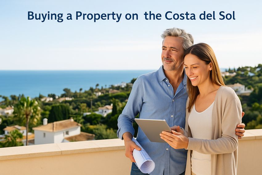 köpa bostad på costa del sol med experthjälp Par utforskar bostadsalternativ med havsutsikt på costa del sol