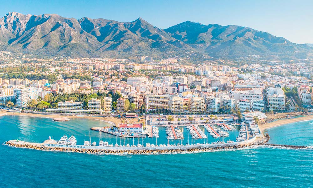Marbella from the sea Marbella and La Concha Mountain viewed from the sea.